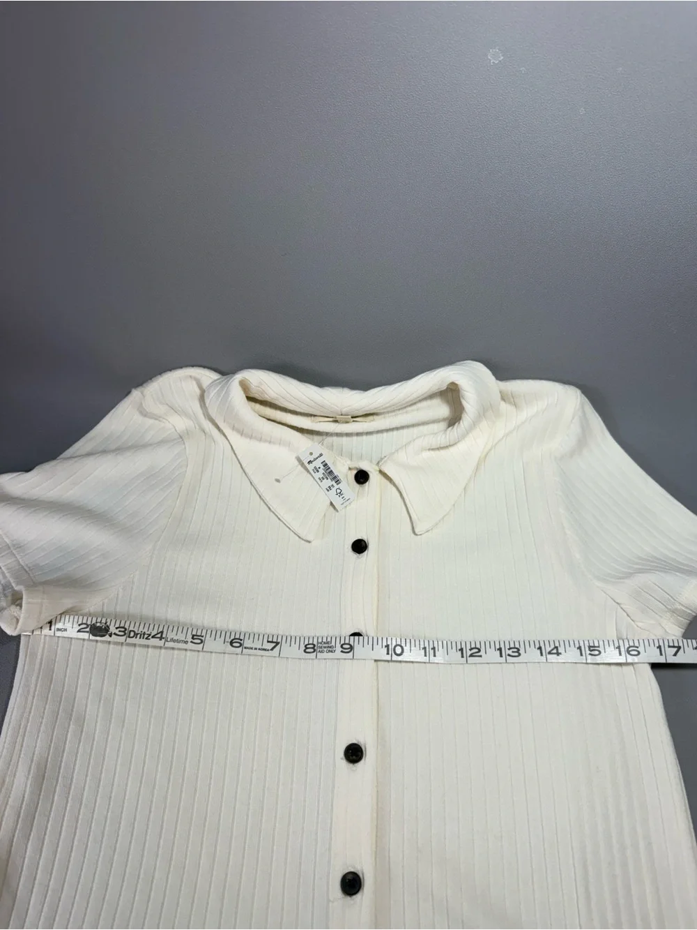 Madewell Cream Ribbed Short-Sleeve Button-Up Polo Top